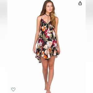 Volcom High Water floral black red and orange mini dress sundress XS